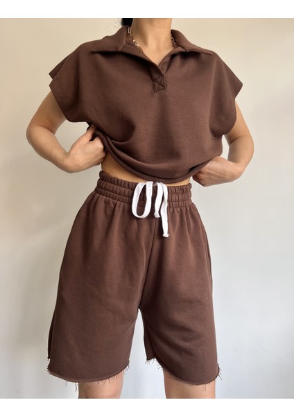 Mai Polo Yaka Kahve Şort Takım