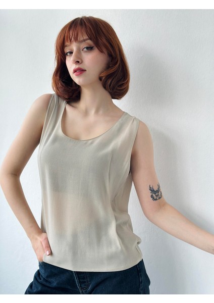 Şifon Basic Atlet Bluz Kadın Kum indirimleri