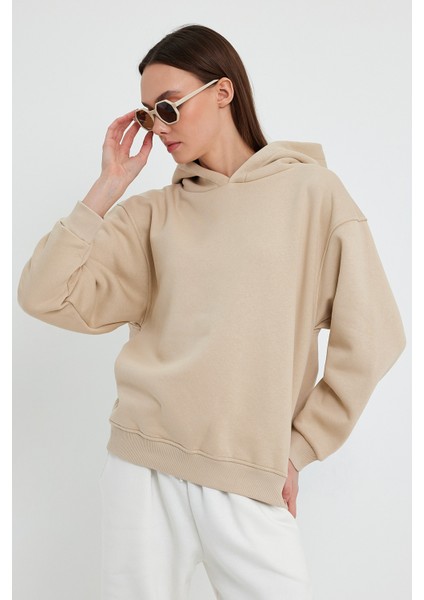 Bej Hoodie, Oversize Hoodie, Kadın Hoodie, Cepsiz Hoodie modelleri