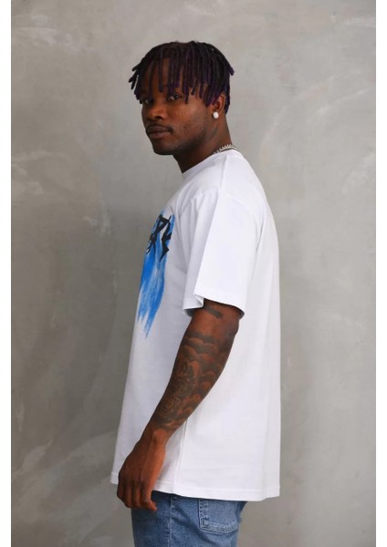 Unisex Baskılı Oversize T-Shirt - Beyaz fırsatları