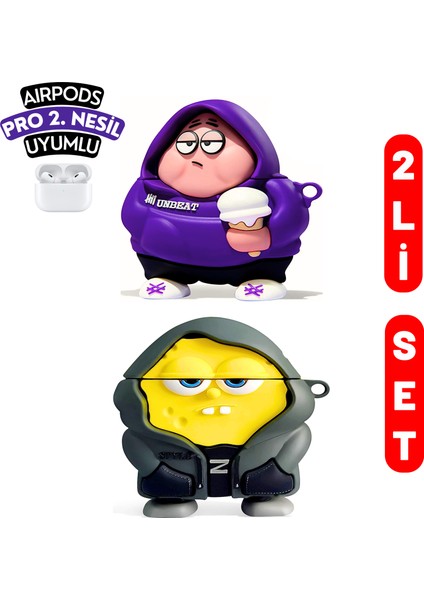 2'li Set - Pro 2. Nesil Hoodie Patrick Yıldız ve Hoodie Sünger Bob Uyumlu Kulaklık Kılıfı Seti