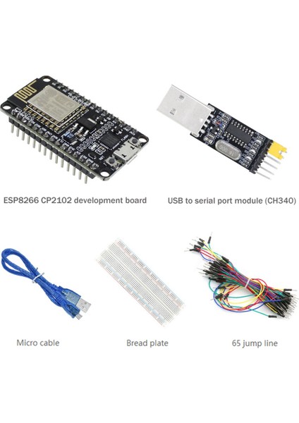 ESP-12E ESP8266 CP2102 V3 Wıfı Geliştirme Kartı + Usb'den Seri Port Modülüne + Ekmek Tahtası + 65 Jumper + USB Kablosu (Yurt Dışından)