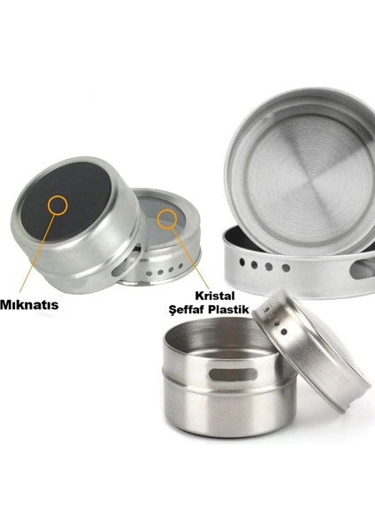 Metal Standlı 4'lü Mıknatıslı Baharatlık Seti