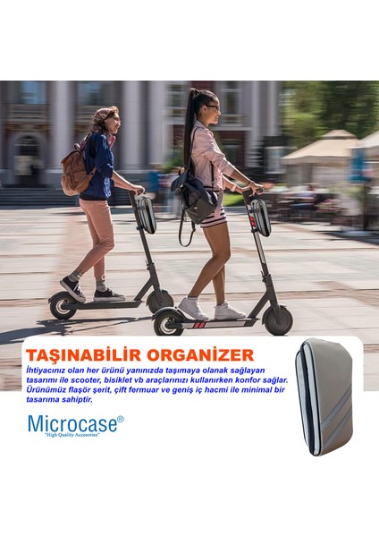 Taşınabilir Su Geçirmez 3 Bölmeli Geniş Iç Hacimli Flaşörlü Scooter Bisiklet Çantası Gri AL4249