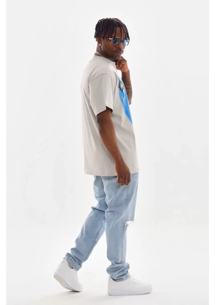 Unisex Baskılı Oversize T-Shirt - Gri indirimleri