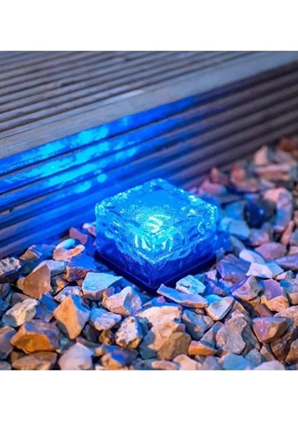 Kristal Tuğla Taş Görünümlü Solar Güneş Enerjili Buz Cam LED Bahçe Dekoratif Aydınlatma