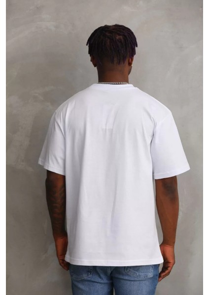Unisex Baskılı Oversize T-Shirt - Beyaz fiyatları
