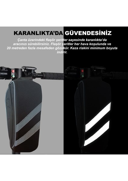 Taşınabilir Su Geçirmez 3 Bölmeli Geniş Iç Hacimli Flaşörlü Scooter Bisiklet Çantası AL4249 Siyah