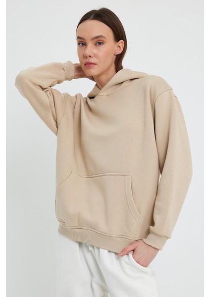 Bej Hoodie, Oversize Hoodie, Kadın Hoodie, Kanguru Cepli Hoodie fırsatları