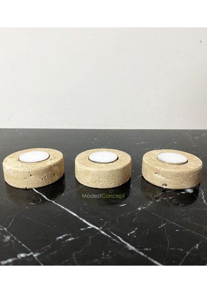 Beyaz Doğal Traverten Mumluk, Mermer Mumluk, Mermer Tealight Mumluk 3 Adet, Yuvarlak Mermer Mumluk fiyatları