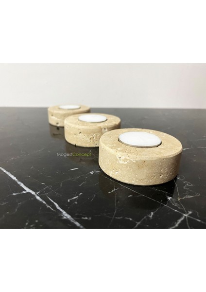 Beyaz Doğal Traverten Mumluk, Mermer Mumluk, Mermer Tealight Mumluk 3 Adet, Yuvarlak Mermer Mumluk modelleri