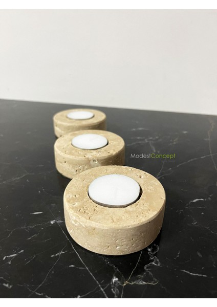 Beyaz Doğal Traverten Mumluk, Mermer Mumluk, Mermer Tealight Mumluk 3 Adet, Yuvarlak Mermer Mumluk fırsatları