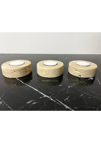 Beyaz Doğal Traverten Mumluk, Mermer Mumluk, Mermer Tealight Mumluk 3 Adet, Yuvarlak Mermer Mumluk indirimleri