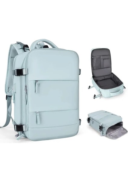 Açık Mavi Seyahat Sırt Çantası Kadın Büyük Kapasiteli Su Geçirmez Anti-Hırsızlık Rahat Sırt Çantası Bagaj Askısı ve USB Şarj Portu ile Sırt Çantaları (Yurt Dışından)