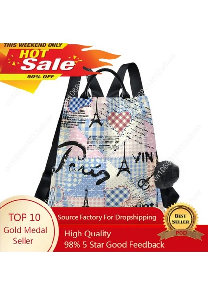 04 Su Geçirmez Anti Hırsızlık Polyester Sırt Çantası Kadın Eyfel Kulesi ile Zarif Kadın Okul Çantası Sırt Çantaları Genç Kızlar Gençler Için (Yurt Dışından) fiyatları
