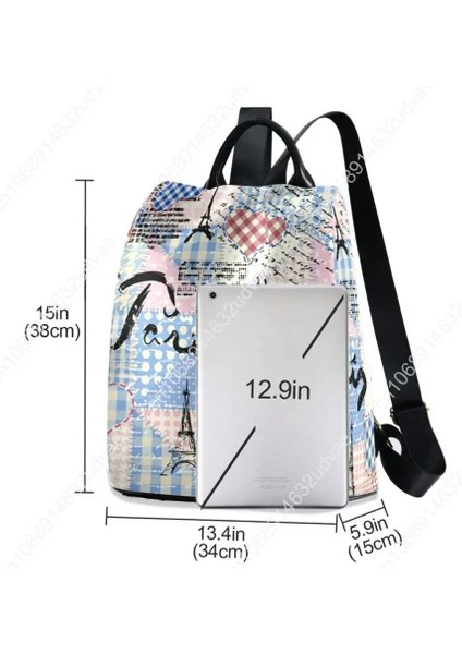 04 Su Geçirmez Anti Hırsızlık Polyester Sırt Çantası Kadın Eyfel Kulesi ile Zarif Kadın Okul Çantası Sırt Çantaları Genç Kızlar Gençler Için (Yurt Dışından) modelleri