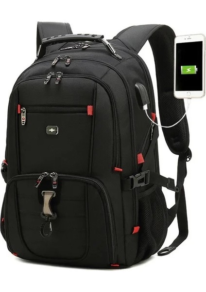 H02 17 Inç Seyahat Çantası Iş Anti Hırsızlık Sırt Çantası Erkekler Mochila USB Şarj 15.6 17 Inç Dizüstü Sırt Çantası Su Geçirmez Erkek Isviçre Sırt Çantaları (Yurt Dışından)