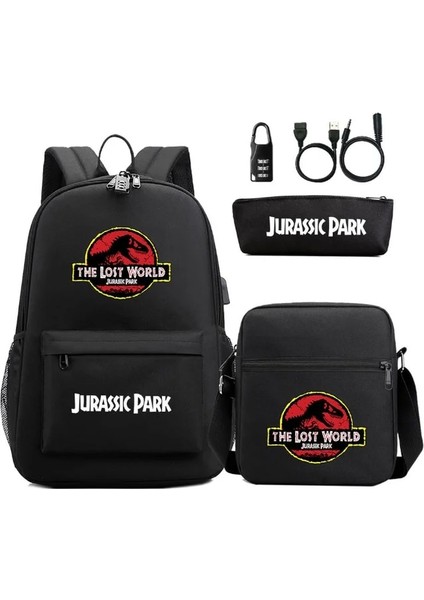 Resim Rengi 48CMX30CMX18CM 3 Adet/takım Jurassic World Park USB Anti-Hırsızlık Kilidi Erkek Kız Çocuklar Okul Kitap Çantası Seyahat Sırt Çantası Omuz Çantası Kalem Çantası Erkek Kadın (Yurt Dışından)