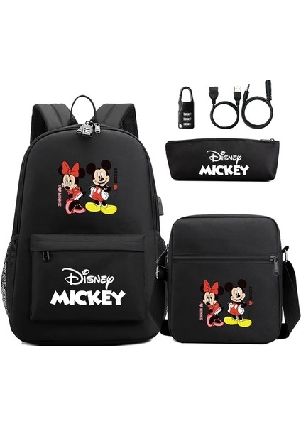 04 44CMX27CMX13CM Yeni Mickey Minnie Mouse 3 Adet USB Anti-Hırsızlık Kilidi Erkek Kız Çocuklar Okul Kitap Çantaları Seyahat Sırt Çantası Omuz Çantası Kalem Çantası (Yurt Dışından)