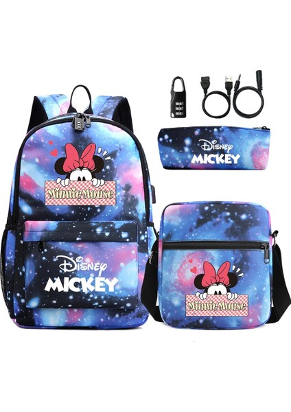 04 44CMX27CMX13CM Yeni Mickey Minnie Mouse 3 Adet USB Anti-Hırsızlık Kilidi Erkek Kız Çocuklar Okul Kitap Çantaları Seyahat Sırt Çantası Omuz Çantası Kalem Çantası (Yurt Dışından) indirimleri