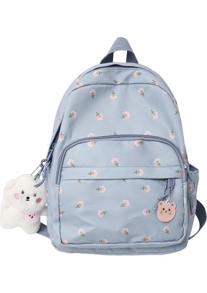Mavi Küçük Naylon Kadın Sırt Çantaları Rahat Hafif Sırt Çantası Anti-Hırsızlık Sırt Çantası Peluş Ayı Charm Kızlar Için (Yurt Dışından)