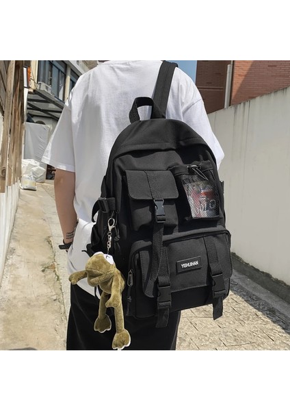 Mavi Kolye ile Serin Siyah Naylon Sırt Çantası Rahat Bayan Seyahat Sırt Çantaları Kadın Anti Hırsızlık Sırt Çantası Kadın Okul Sırt Çantası Kore Sırt Çantası Mochila (Yurt Dışından) fiyatları