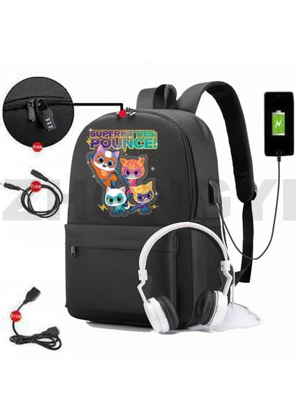 882-GXBU-H2 Karikatür Superkitties Sevimli Sırt Çantası Kolej Dizüstü Bilgisayar USB Şarj Çantaları Açık Seyahat Spor Mochila Vintage Anti-Hırsızlık Sırt Çantaları (Yurt Dışından) fiyatları