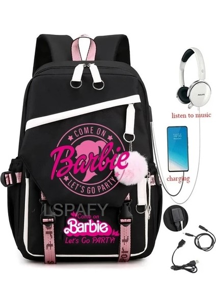 06 18 Inç Barbie Film Öğrenci Okul Sırt Çantası USB Şarj Okul Çantası Genç Kız Erkek Anti-Hırsızlık Çocuk Sırt Çantası (Yurt Dışından)