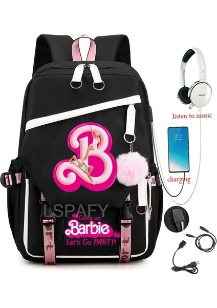 06 18 Inç Barbie Film Öğrenci Okul Sırt Çantası USB Şarj Okul Çantası Genç Kız Erkek Anti-Hırsızlık Çocuk Sırt Çantası (Yurt Dışından) fiyatları