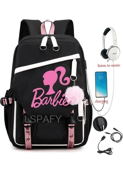06 18 Inç Barbie Film Öğrenci Okul Sırt Çantası USB Şarj Okul Çantası Genç Kız Erkek Anti-Hırsızlık Çocuk Sırt Çantası (Yurt Dışından) fırsatları