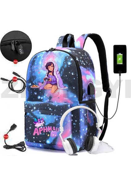 882-GXBU-H9 Popüler Kız Anime Harajuku Aphmau Oyun Sırt Çantası Öğrenci Anti Hırsızlık USB Şarj Kanvas Gizli Sakli Konusmalar Genç Hip Hop Kişiselleştirme Çantası (Yurt Dışından)