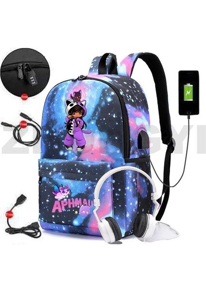 882-GXBU-H9 Popüler Kız Anime Harajuku Aphmau Oyun Sırt Çantası Öğrenci Anti Hırsızlık USB Şarj Kanvas Gizli Sakli Konusmalar Genç Hip Hop Kişiselleştirme Çantası (Yurt Dışından)