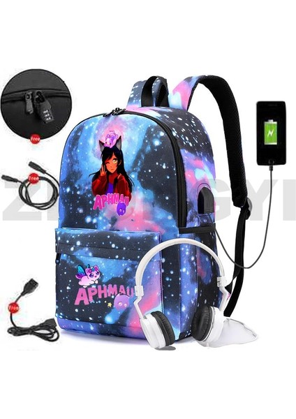 882-GXBU-H9 Popüler Kız Anime Harajuku Aphmau Oyun Sırt Çantası Öğrenci Anti Hırsızlık USB Şarj Kanvas Gizli Sakli Konusmalar Genç Hip Hop Kişiselleştirme Çantası (Yurt Dışından)