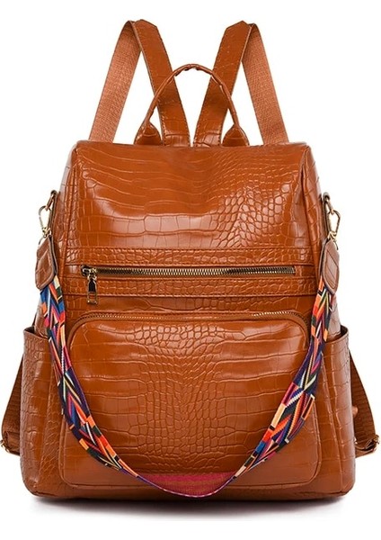 Kahverengi Moda Timsah Kadın Sırt Çantaları Tasarım Omuz Çantası Veya Sırt Çantası Kadın Yumuşak Okul Çantası Kadın Anti-Hırsızlık Sırt Çantası 2022 Dönüştürmek (Yurt Dışından)