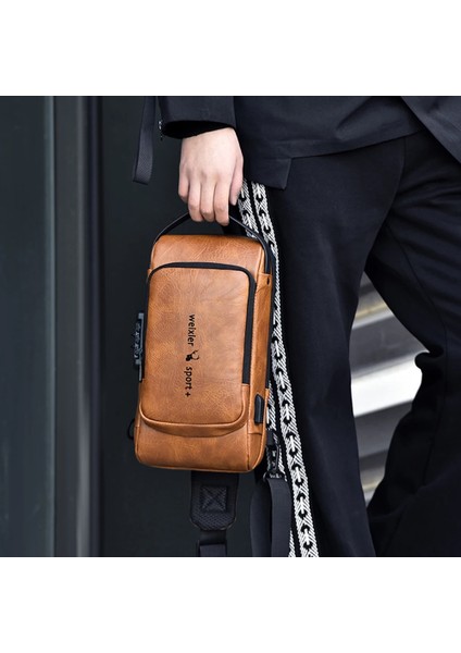 Açık Kahverengi Erkek Deri Göğüs Çantası Crossbody Tek Kollu Çanta Anti-Hırsızlık Fanny Paketi Satchel Hobo Çanta Omuz Sırt Çantası Açık Seyahat Çantası (Yurt Dışından)