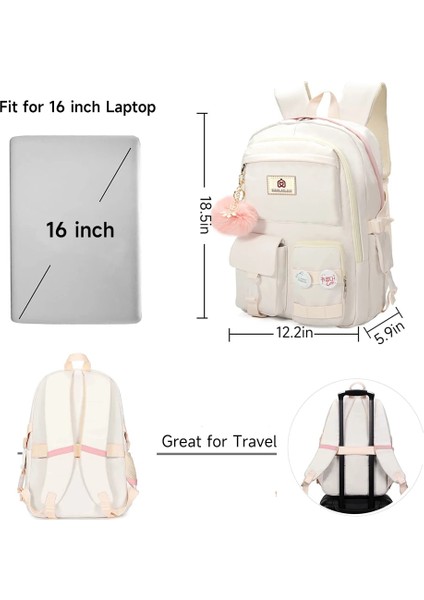 Bej 15.6 Inç Dizüstü Sırt Çantaları Okul Çantası Kolej Sırt Çantası Anti Hırsızlık Seyahat Sırt Çantası Gençler Kızlar Için Büyük Okul Çantaları Kadın Öğrenciler (Yurt Dışından) modelleri