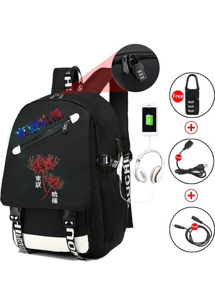 Black8 Anime Tokyo Ghoul Sırt Çantaları Öğrenciler Okul Çantası Anti-Hırsızlık Kilidi ile Kızlar/erkek Sırt Çantaları Harici Şarj Portu Çocuklar Hediyeler (Yurt Dışından) fiyatları