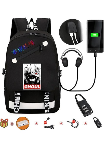 Black8 Anime Tokyo Ghoul Sırt Çantaları Öğrenciler Okul Çantası Anti-Hırsızlık Kilidi ile Kızlar/erkek Sırt Çantaları Harici Şarj Portu Çocuklar Hediyeler (Yurt Dışından) modelleri