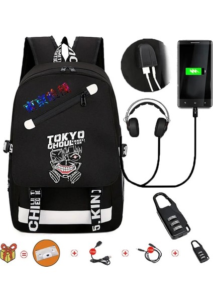 Black8 Anime Tokyo Ghoul Sırt Çantaları Öğrenciler Okul Çantası Anti-Hırsızlık Kilidi ile Kızlar/erkek Sırt Çantaları Harici Şarj Portu Çocuklar Hediyeler (Yurt Dışından) fırsatları
