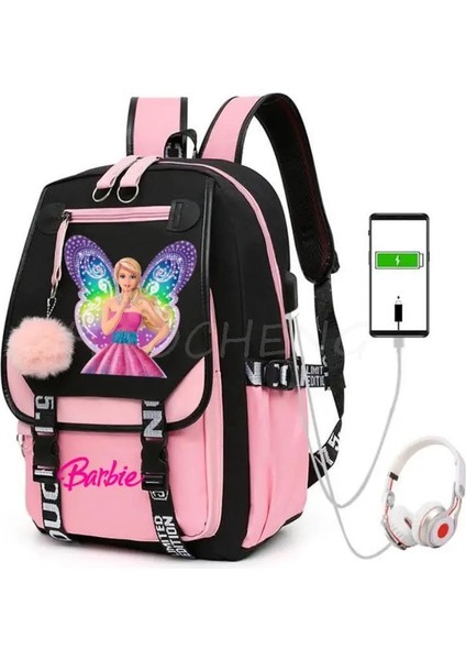 Resim Rengi 17 Inç 46X29X16 cm 17 Inç Barbie Film Öğrenci Okul Sırt Çantası USB Şarj Okul Çantası Genç Kız Erkek Anti-Hırsızlık Çocuk Sırt Çantası (Yurt Dışından) fiyatları