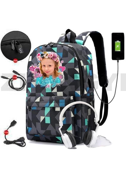 Bugd-Hyqnastya2 Rusya Gibi Nastya Sırt Çantası Kadın USB Şarjı Anti-Hırsızlık Sevimli Anime Nastya Gibi Bookbag Fermuar Okul Çantaları Genç Kızlar Için (Yurt Dışından)