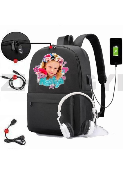 Bugd-Hyqnastya2 Rusya Gibi Nastya Sırt Çantası Kadın USB Şarjı Anti-Hırsızlık Sevimli Anime Nastya Gibi Bookbag Fermuar Okul Çantaları Genç Kızlar Için (Yurt Dışından) modelleri