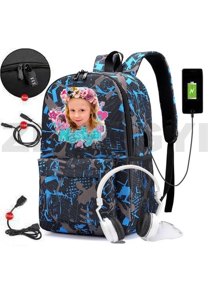 Bugd-Hyqnastya2 Rusya Gibi Nastya Sırt Çantası Kadın USB Şarjı Anti-Hırsızlık Sevimli Anime Nastya Gibi Bookbag Fermuar Okul Çantaları Genç Kızlar Için (Yurt Dışından) fırsatları