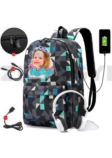 Bugd-Hyqnastya2 Rusya Gibi Nastya Sırt Çantası Kadın USB Şarjı Anti-Hırsızlık Sevimli Anime Nastya Gibi Bookbag Fermuar Okul Çantaları Genç Kızlar Için (Yurt Dışından) indirimleri