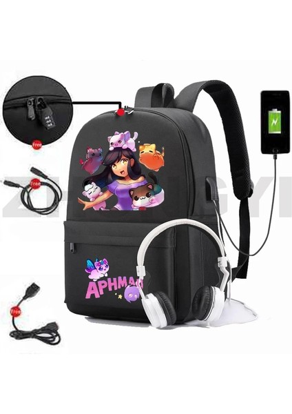 882-CF-H15 Yeni Kız Karikatür Baskı Aphmau USB Şarj Sırt Çantası Anti Hırsızlık Okul Sırt Çantası Üniversite Öğrencileri Dizüstü Kentsel Kanvas Çantalar (Yurt Dışından) modelleri