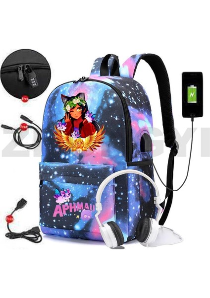 882-CF-H15 Yeni Kız Karikatür Baskı Aphmau USB Şarj Sırt Çantası Anti Hırsızlık Okul Sırt Çantası Üniversite Öğrencileri Dizüstü Kentsel Kanvas Çantalar (Yurt Dışından) fırsatları