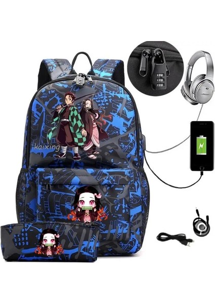 Resim Rengi 16 Inç Sıcak Kamado Nezuko Demon Slayer Sırt Çantası Rahat Erkek Bilgisayar Okul Laptop Çantası Arka Işık Anti Hırsızlık Seyahat Mochila Infantil (Yurt Dışından) fırsatları