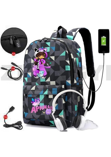 882-BUGD-H9 Popüler Kız Anime Harajuku Aphmau Oyun Sırt Çantası Öğrenci Anti Hırsızlık USB Şarj Kanvas Gizli Sakli Konusmalar Genç Hip Hop Kişiselleştirme Çantası (Yurt Dışından)