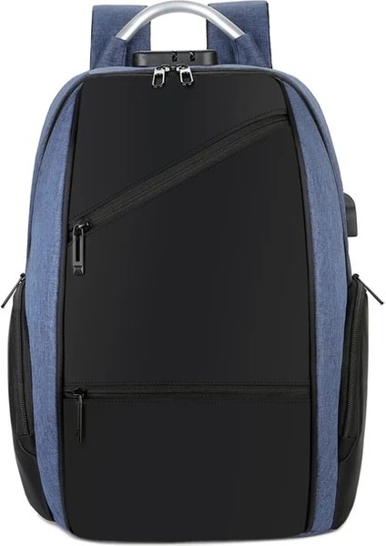 Mavi 30X43X18 cm Toposhine Anti Hırsızlık Şifre Kilidi Erkekler Iş Sırt Çantası Şarj USB Tasarım 15.6 Inç Dizüstü Sırt Çantası Schoolbag Kolej Sırt Çantası (Yurt Dışından)
