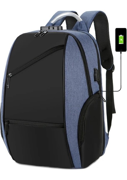 Mavi 30X43X18 cm Toposhine Anti Hırsızlık Şifre Kilidi Erkekler Iş Sırt Çantası Şarj USB Tasarım 15.6 Inç Dizüstü Sırt Çantası Schoolbag Kolej Sırt Çantası (Yurt Dışından) indirimleri